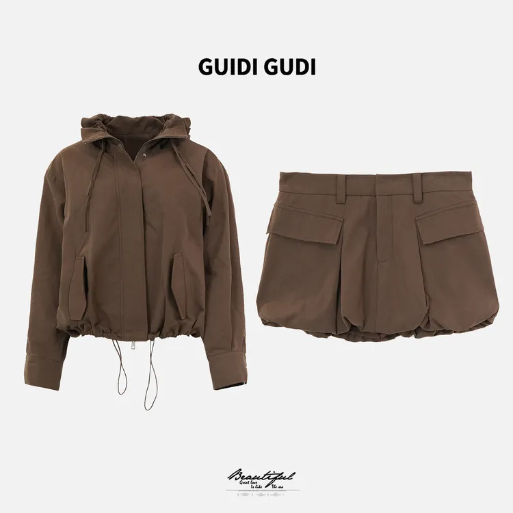 GUIDI GUDI【纷乱世界】时尚长袖外套半裙套装/黄加蓝