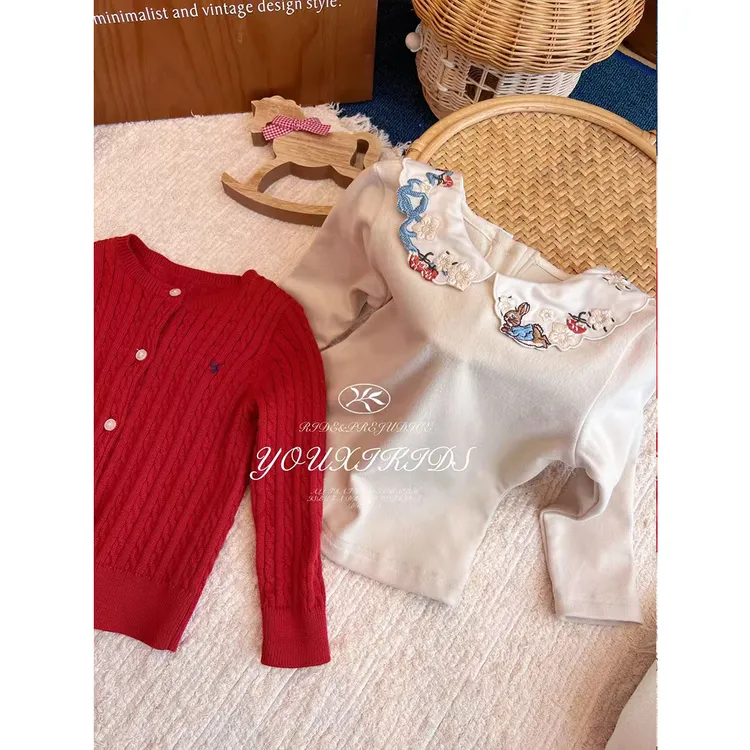 现飞飞家·奶霜25秋季新女童刺绣领子满绣精致长袖打底衫 FF2894