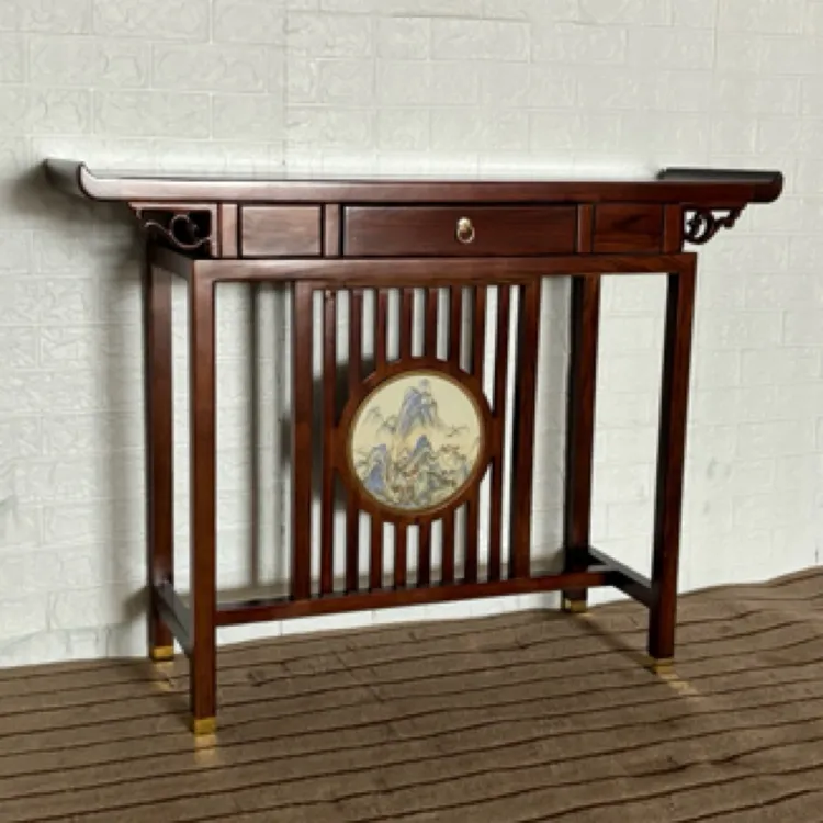 北方榆木实木玄关台玄关桌现代简约玄关置物架隔断过道玄关柜供桌