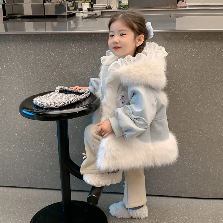 女童爱莎公主保暖连帽外套2025冬季新款加绒加厚外套女童长袖外套