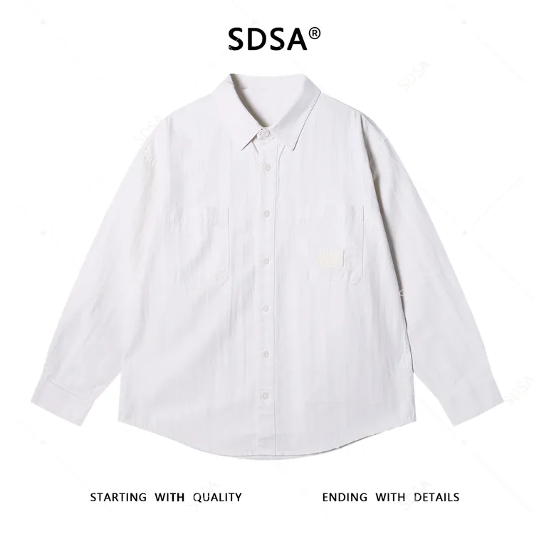 SDSA男士秋冬新款痞帅男装韩版休闲纯色口袋纽扣翻领长袖衬衫百搭