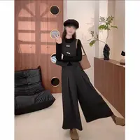 2025秋冬新款女气质显瘦复古毛呢时尚马甲+内搭+裤裙三件套装