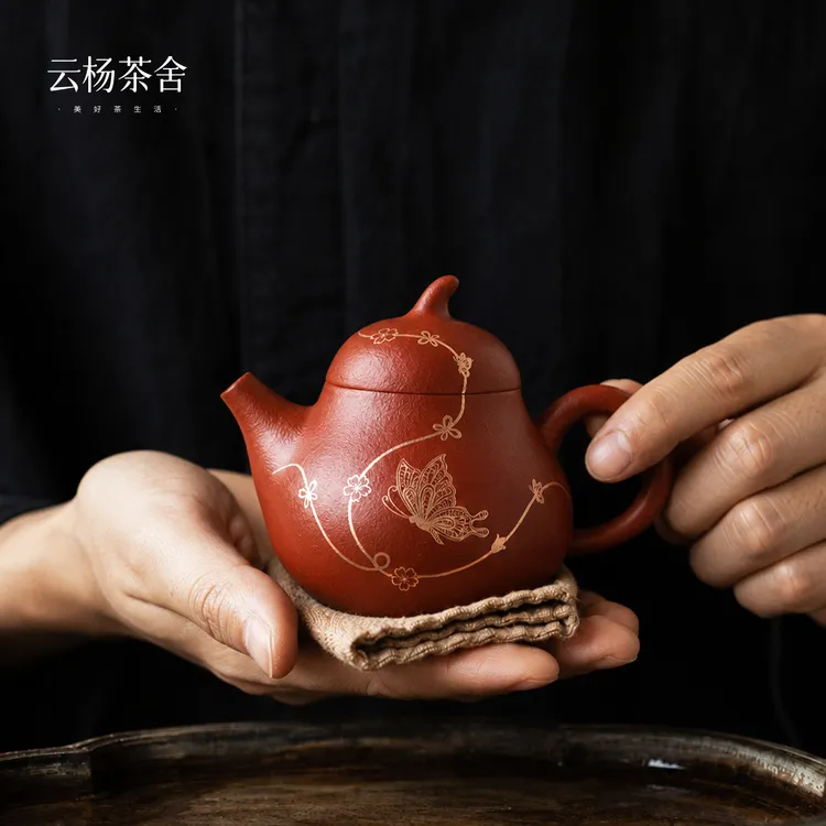 云杨茶舍金蝶逐芳紫砂朱泥壶茶水分离手工茶壶泡茶神器茶具小茶壶商品图