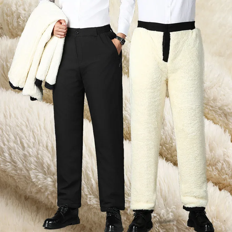 冬季新款中老年加绒加厚男士外穿三层加厚直筒棉裤高腰深裆休闲裤