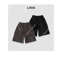 LIXIA【酷飒典藏】INS风简约慵懒感绵羊植鞣皮五分阔腿裤皮裤-D9760