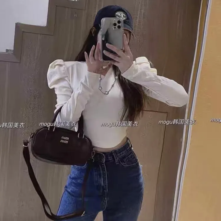 泡泡袖修身纯欲风百搭常规款秋冬长袖T恤