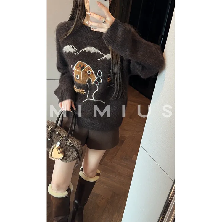【mimius】P 羊绒羊毛曲奇小屋刺绣套头毛衣 汉服 WG12057