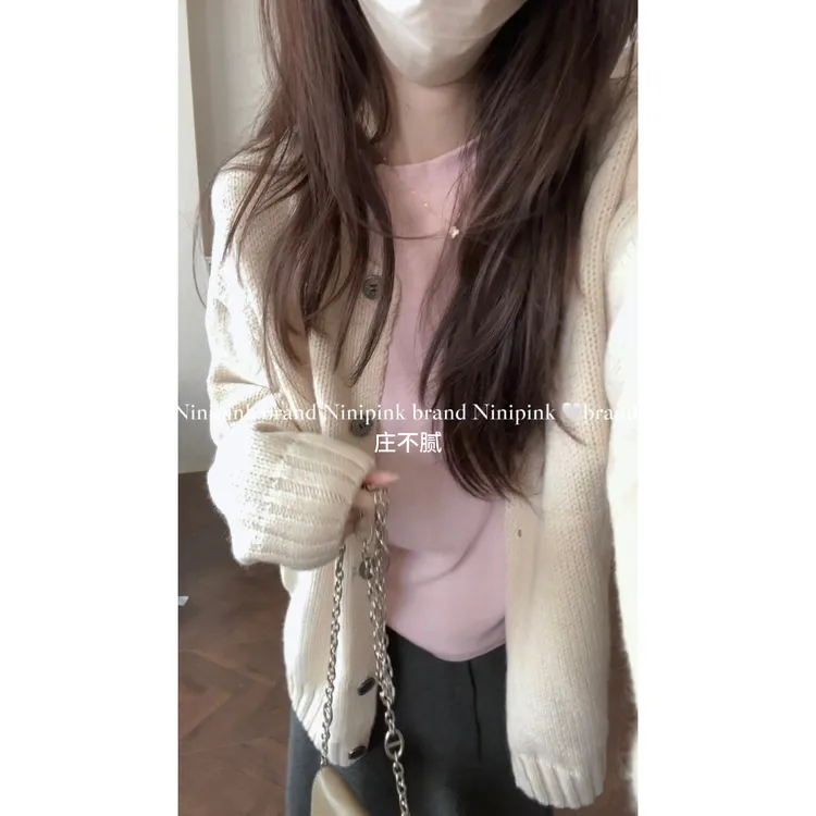 Ninipink庄不腻自制【小奶糕】早秋毛衣针织外套慵懒显瘦针织衫2588