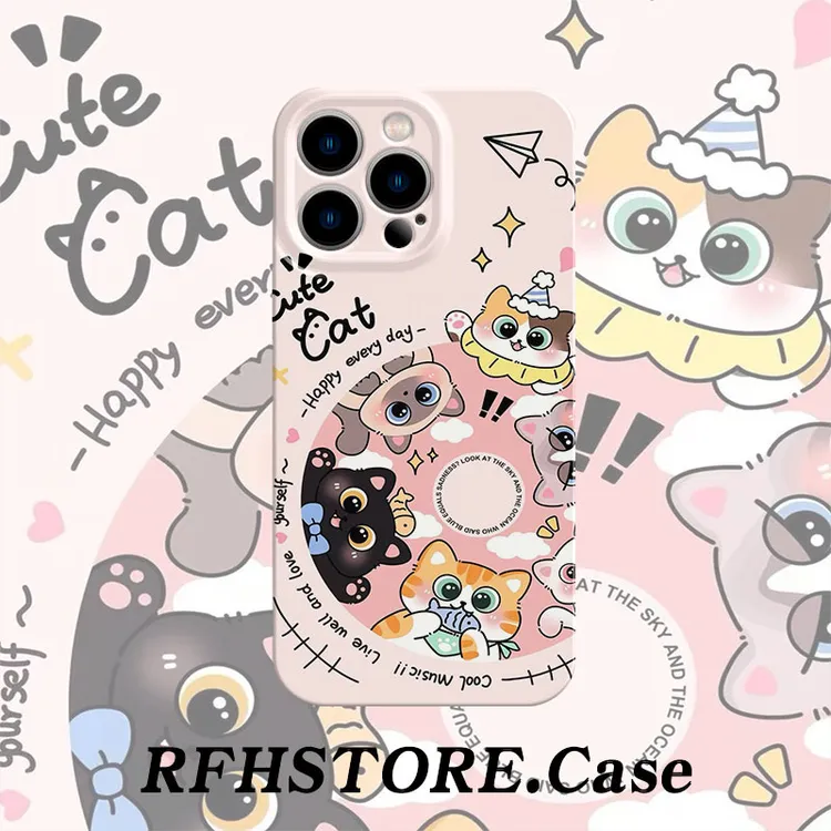 ZMGX可爱小猫唱片适用iphone16/15菲林手机壳华为P70vivo小米oppo