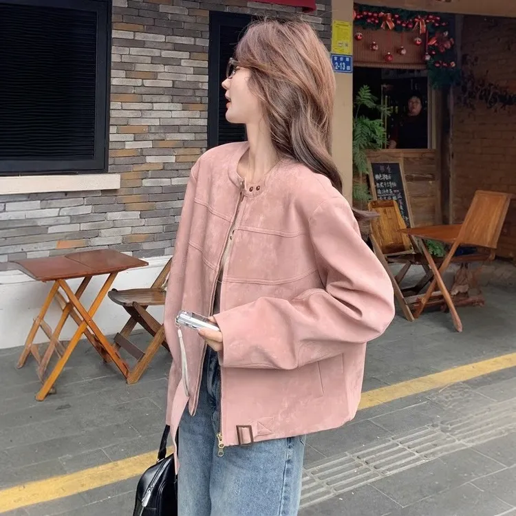 韩版设计感皮衣外套女春秋季新款甜美小个子时尚皮夹克气质上衣