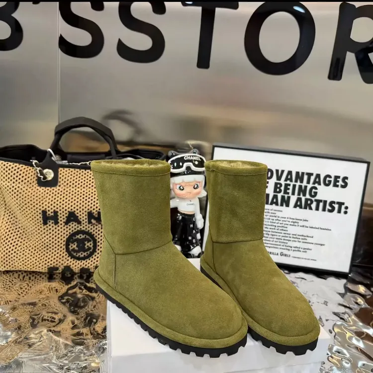 广州欧货【棕调摩卡】冬季真皮3cm加厚保暖洋气丑萌时尚厚底雪地靴