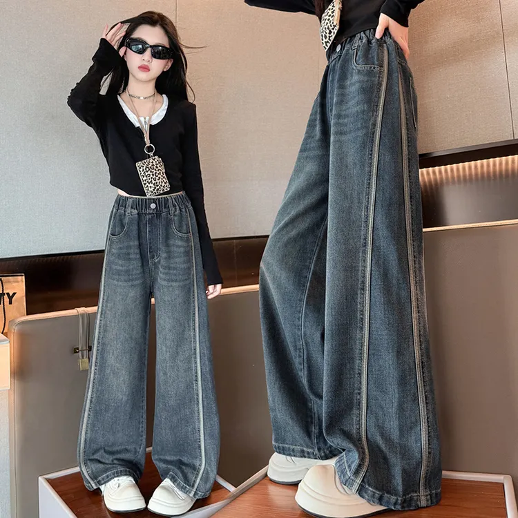 女童春秋牛仔裤2025新款儿童直筒裤时髦毛边裤子洋气女孩阔腿裤潮