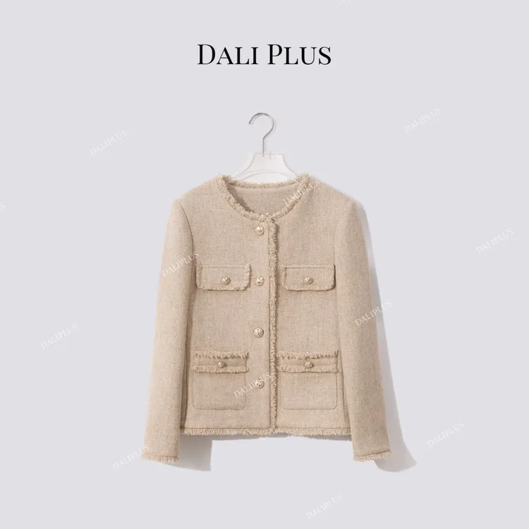 DALI PLUS“流苏边香风外套”高克重羊毛小香风短外套-D5TY0116