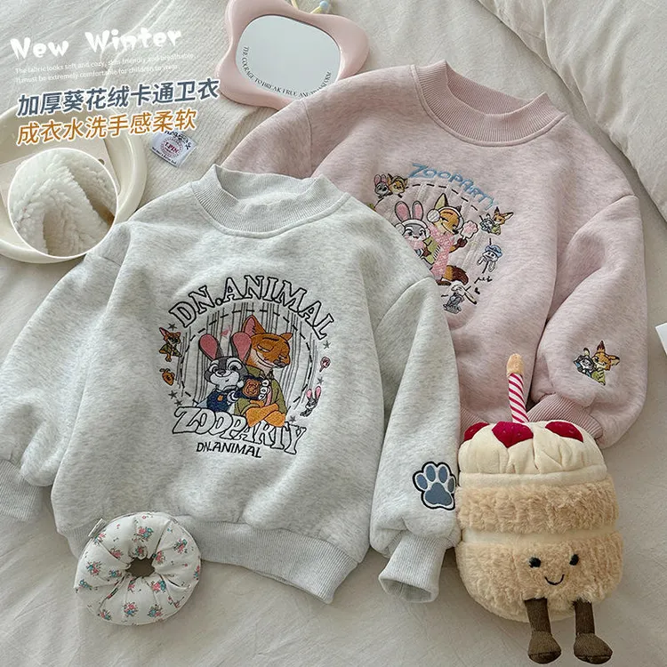 疯狂动物城／刺绣可爱风／高领卫衣女童宽松长袖套头休闲上衣加绒