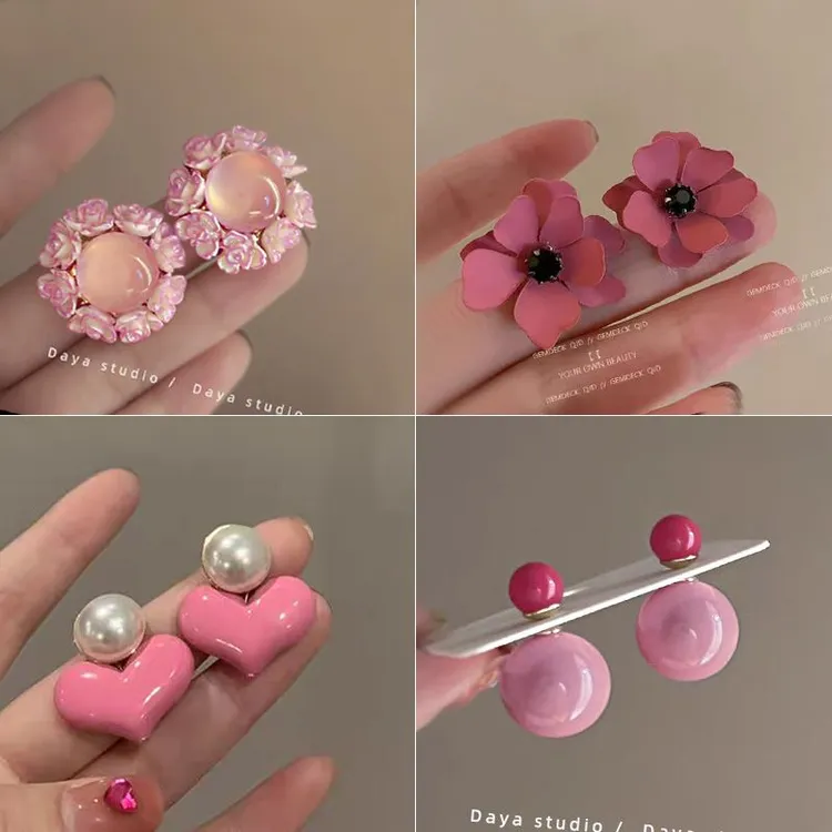 超仙森系甜美花朵水滴耳钉女春夏小清新气质耳环高级感轻奢耳饰