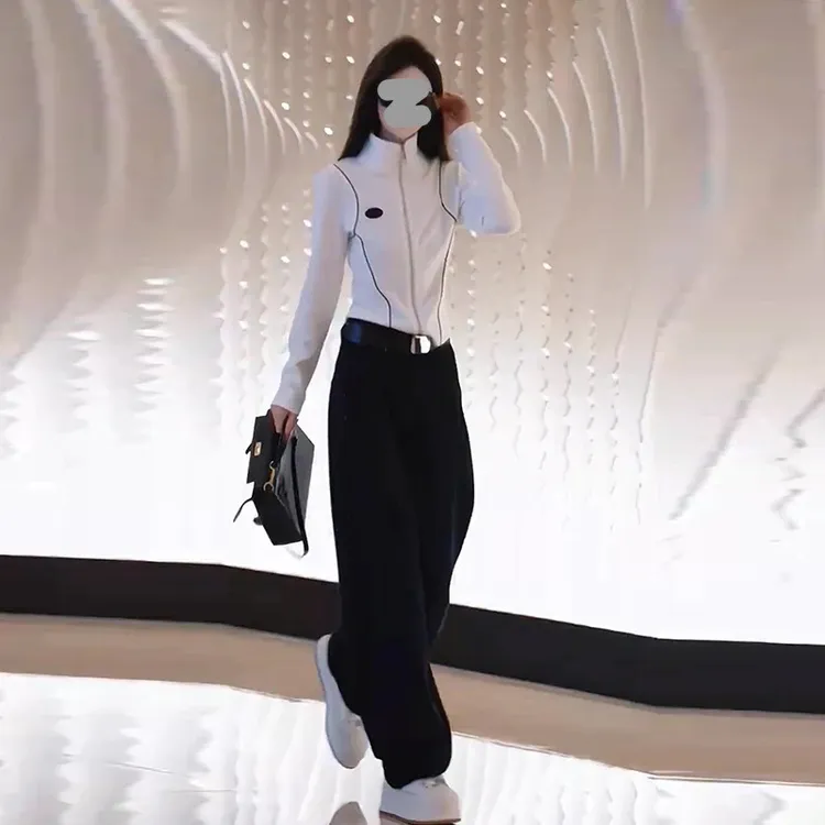 双拉链立领开衫外套女2025秋季新款美式复古修身显瘦短款打底上衣