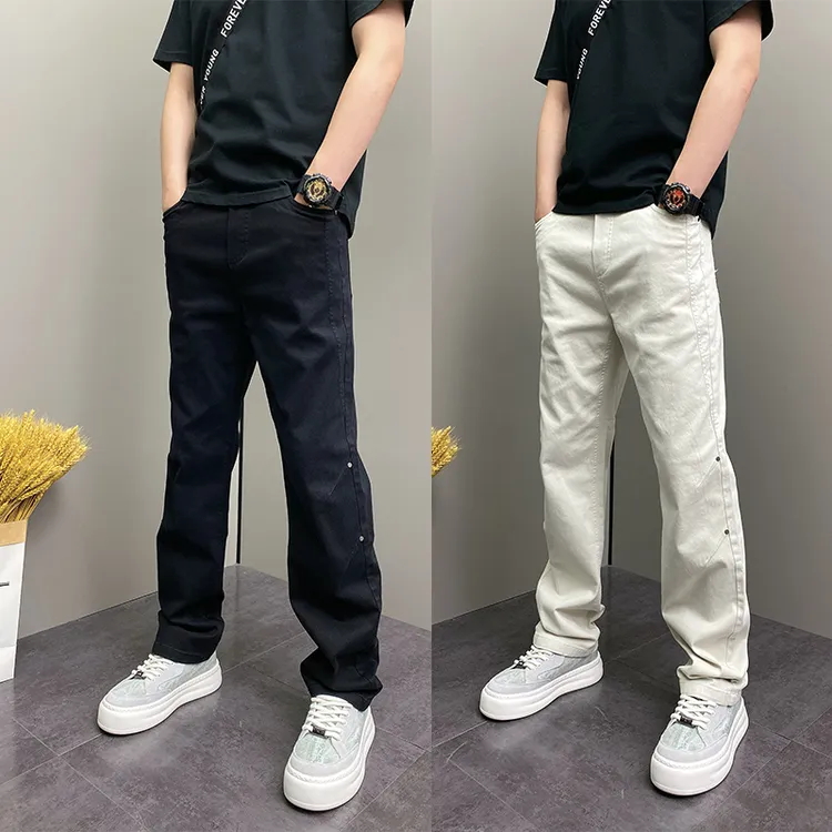 2025年秋季原创爆款青年男士休闲纯色直筒阔腿简约ins牛仔裤子男