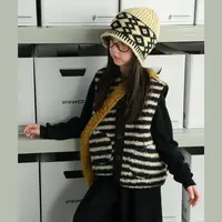 utouto大耳象女童条纹口袋毛绒马甲2025冬季新款厚上衣2591077