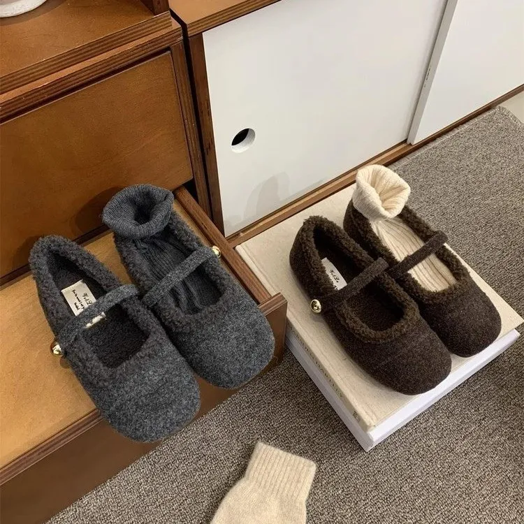 复古平底百搭玛丽珍毛毛鞋女法式外穿2025新款秋冬季加绒棉鞋单鞋