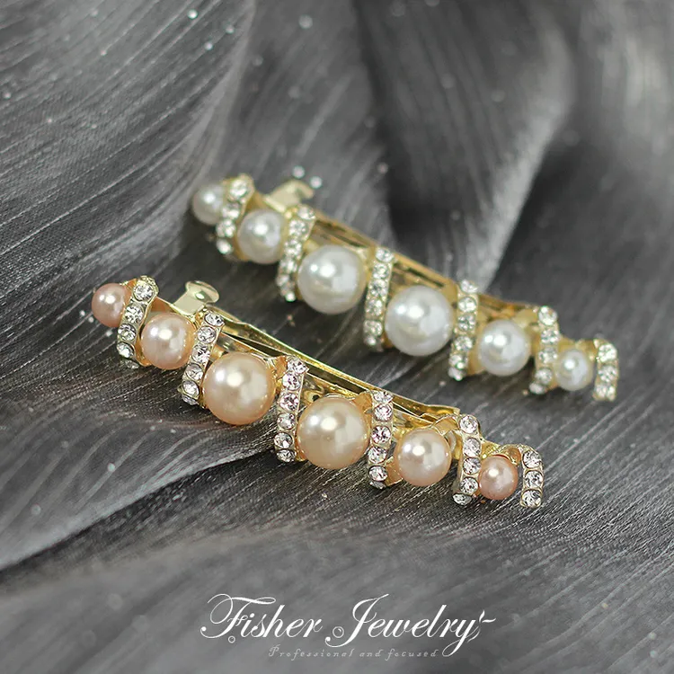 时尚水钻弹簧夹仿珍珠顶夹气质横夹一字夹后脑勺半扎发夹少女发卡