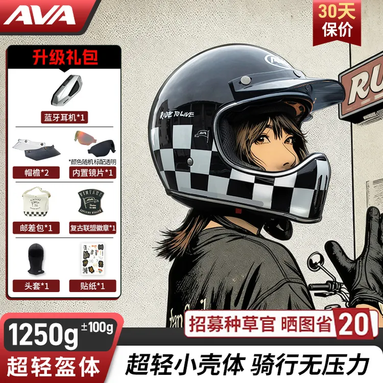 【AVA-游侠】摩托车复古全盔巡航3C轻量化小壳体春夏骑行男女头盔商品图
