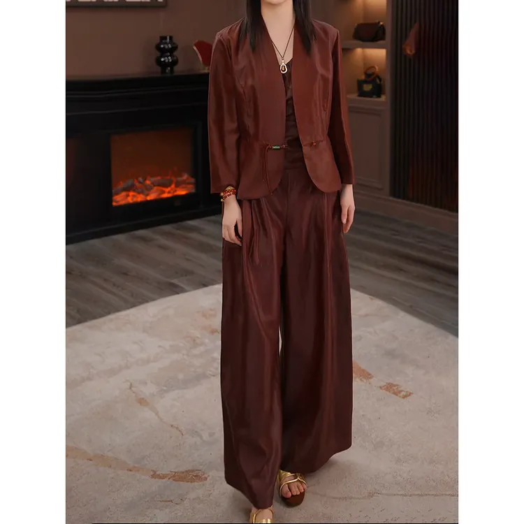 新中式国风高级轻奢气质套装2025新极简时尚大气质减龄外套休闲裤