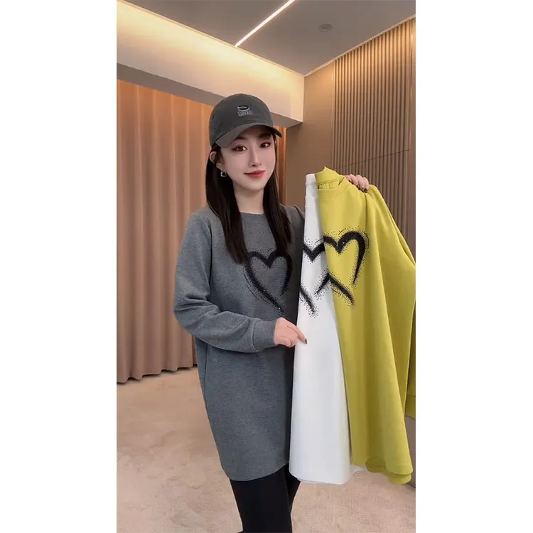 秋冬加厚保暖卫衣女宽松遮肚显瘦时尚洋气减龄百搭休闲中长款上衣