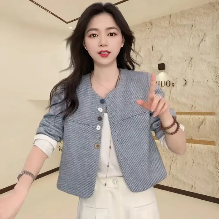 现货 林子秋 【优雅丹宁】牛仔蓝小香休闲外套秋季简约小香风短外套