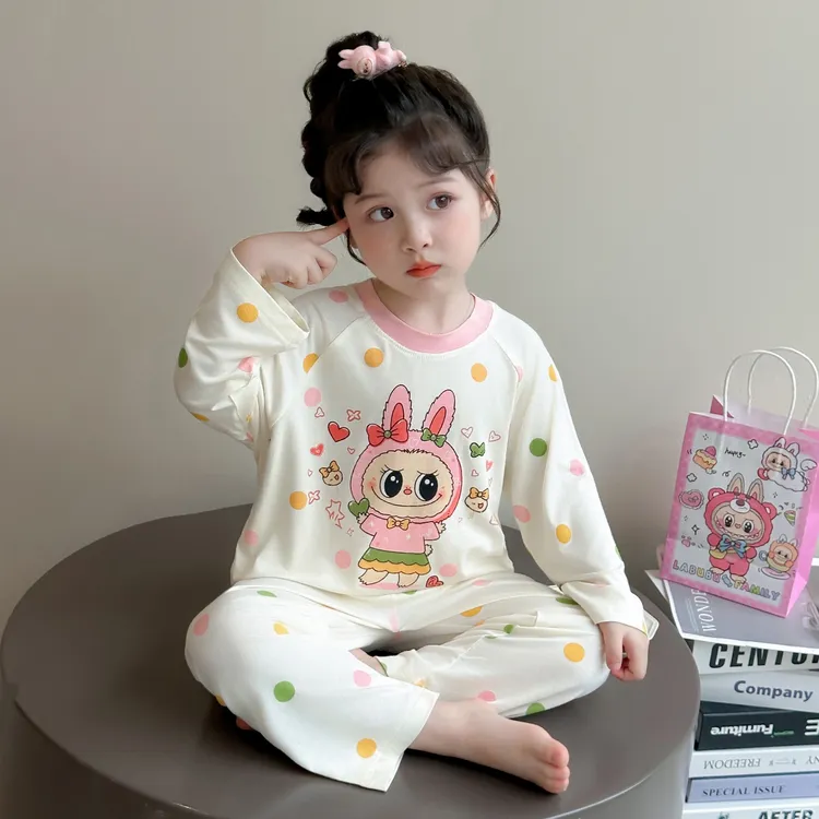 儿童睡衣女孩莫代尔长袖薄款春秋季宝宝空调服夏款女童家居服套装
