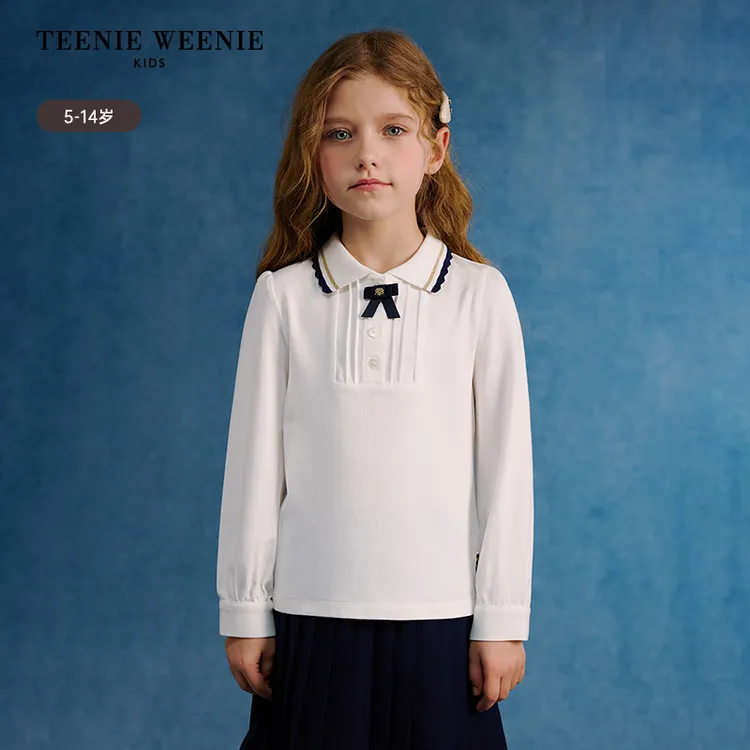 【达人专属】TeenieWeenieKids小熊童装25甜美花边翻领长袖打底衫TKHA251251K