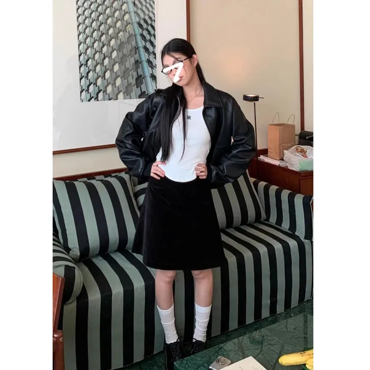 8620皮衣外套短款机车夹克上衣外套2025新款秋气质美拉德百搭