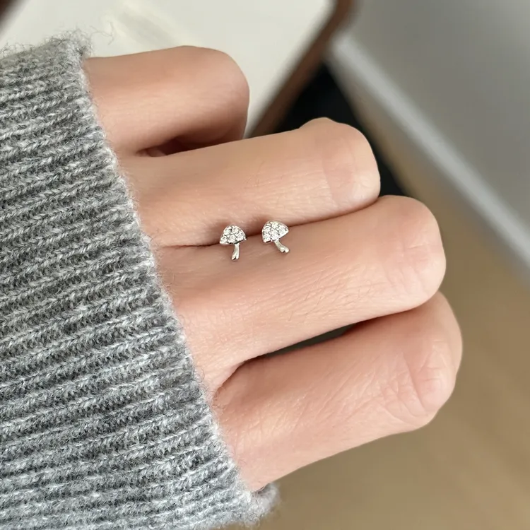 925银合成锆石耳饰 ins风时尚简约百搭气质女蘑菇耳钉1#3750