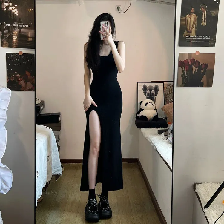 辣妹御姐风侧开叉鱼尾吊带连衣裙女夏季修身显瘦气质包臀裙长裙