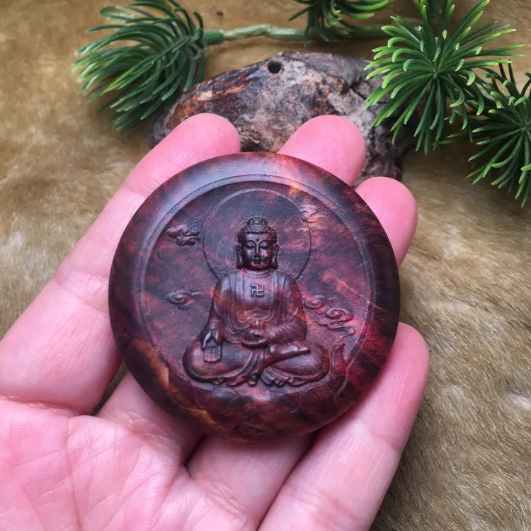 海南黄花梨木雕大日如来三羊阳开泰项链吊坠木质精雕佛牌车挂件