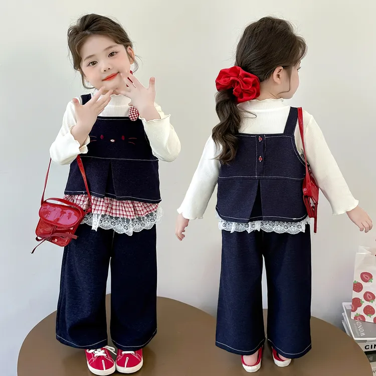 女宝宝秋季牛仔套装2025新款中小儿童洋气时髦三件套女童春秋套装