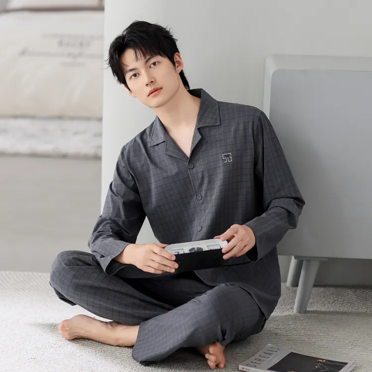【质量超级好】高档纯棉睡衣男四季款家居服长袖新款莱卡棉青中老年