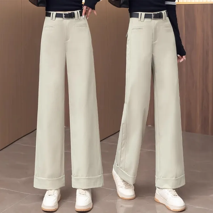 小个子卷边阔腿裤女春季2025新款高腰显瘦宽松垂感九分休闲直筒裤
