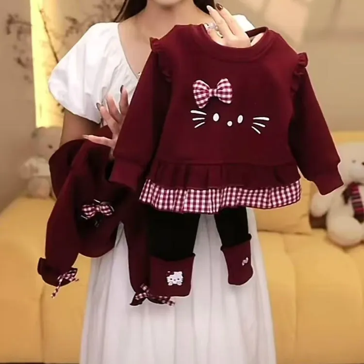 女童秋冬季套装2025新款宝宝洋气儿童加绒加厚卫衣打底裤时髦套装