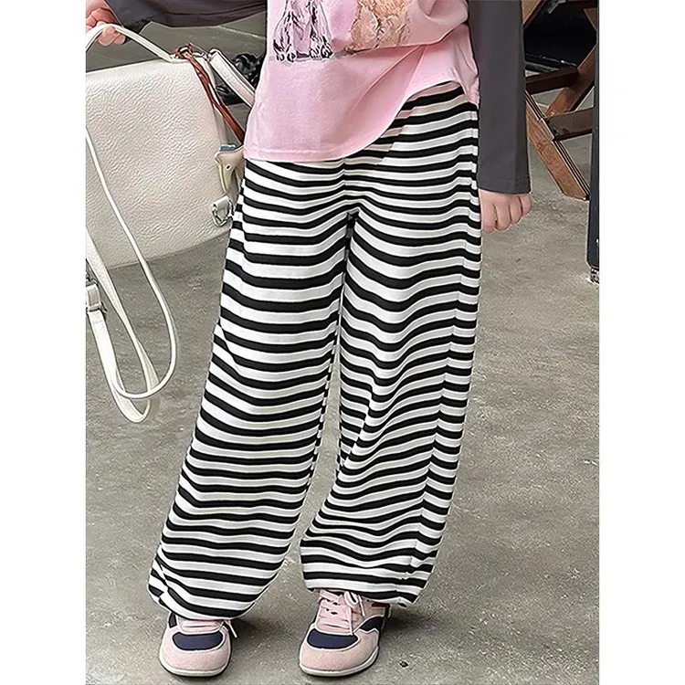 女童条纹束脚裤春秋装2025新款儿童宽松裤子韩版女孩休闲长裤洋气