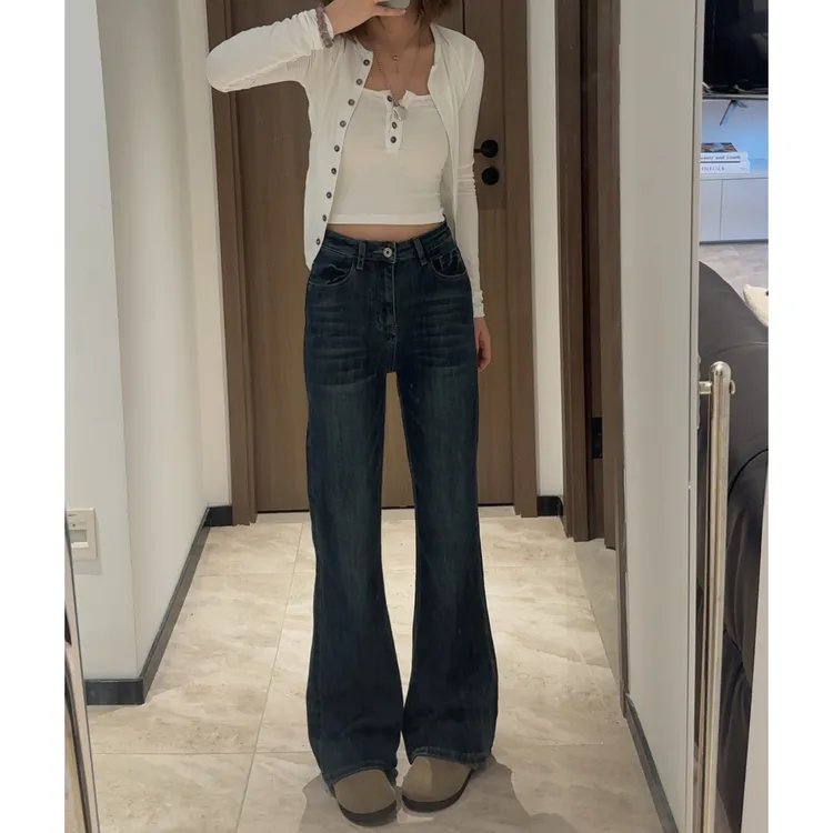 初秋高腰不贴腿微喇牛仔裤女2025年秋季新款显瘦弹力小个子喇叭裤