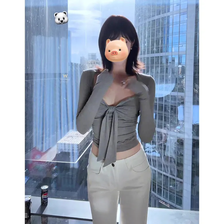 2025超火韩系穿搭一整套早秋季女装灰色开衫吊带背心上衣两件套装