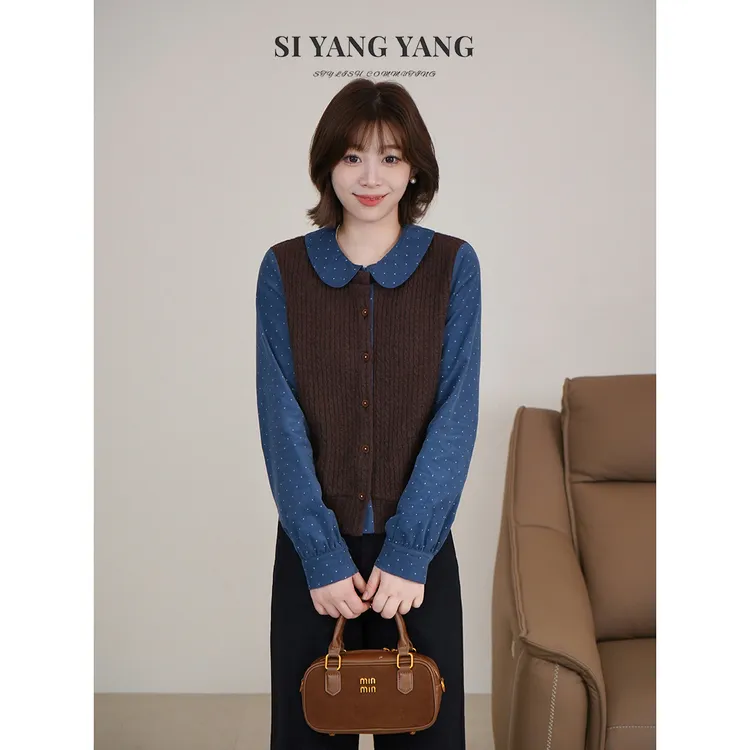 斯洋洋SIYANG混纺针织假两件撞色设计通勤减龄上衣SY510A001SYY