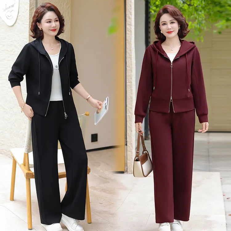 妈妈装秋季套装时尚运动服两件套洋气中老年女装春秋休闲外套裤子