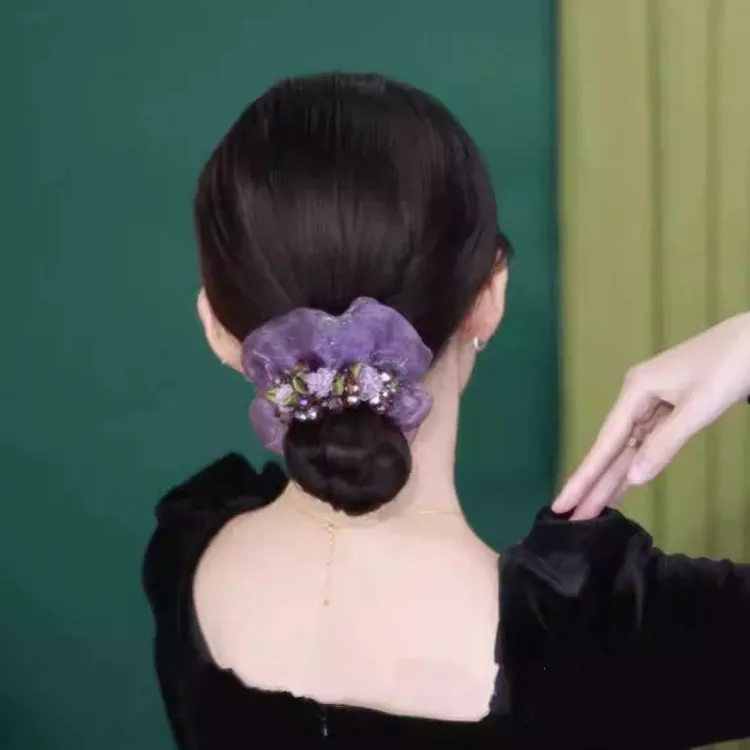 紫藤花高级感气质韩式优雅花朵珠珠大肠发圈