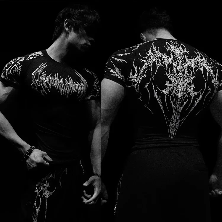 Breathedivinity美式潮牌暗黑风格运动健身男士T恤速干弹力紧身衣