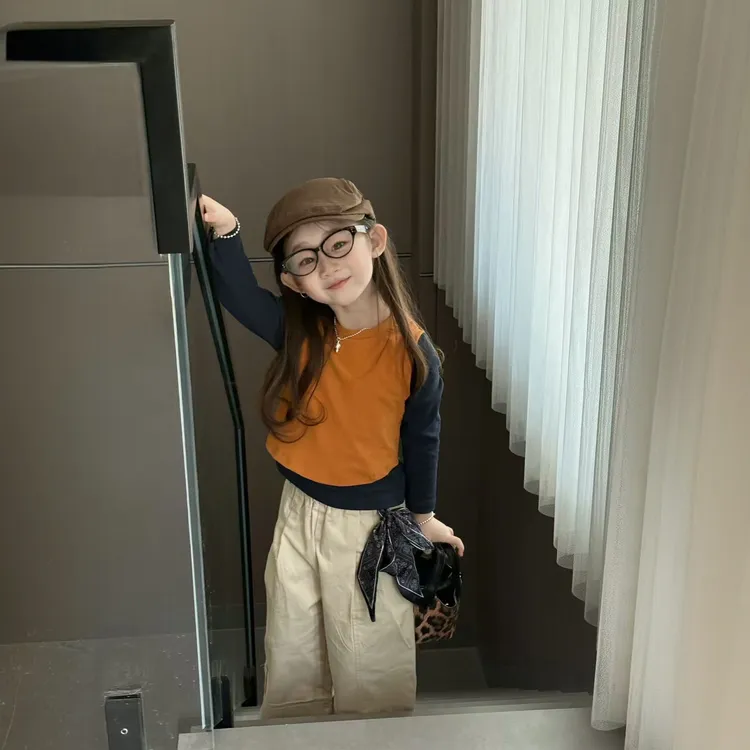 送丝巾女童套装2025新款秋季儿童百搭背心长袖上衣女孩阔腿裤