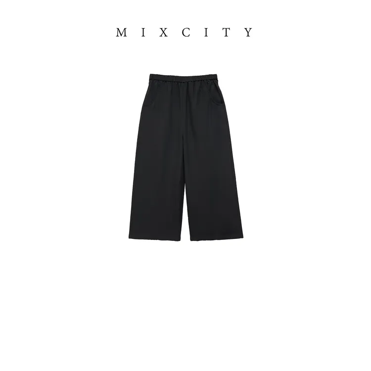 【MIXCITY亚楠家】墨白裤◆进口铜氨丝亚麻冰爽显瘦休闲裤10338