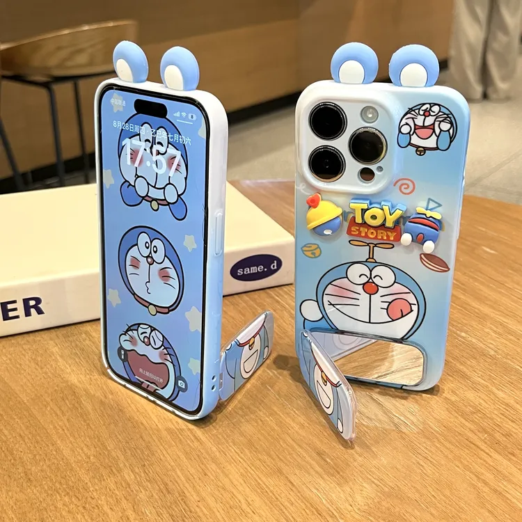 可爱蓝色哆啦公仔适用苹果17手机壳iPhone16华为vivoppo小米15套