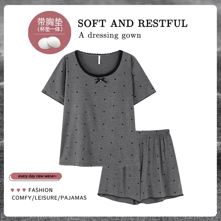 带胸垫凉感莫代尔短袖短裤睡衣套装女休闲夏季2025新款家居服夏天