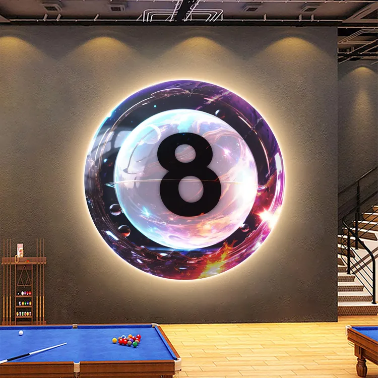led发光挂画创意黑八台球厅装饰画桌球室墙面装饰台球厅氛围灯商品图